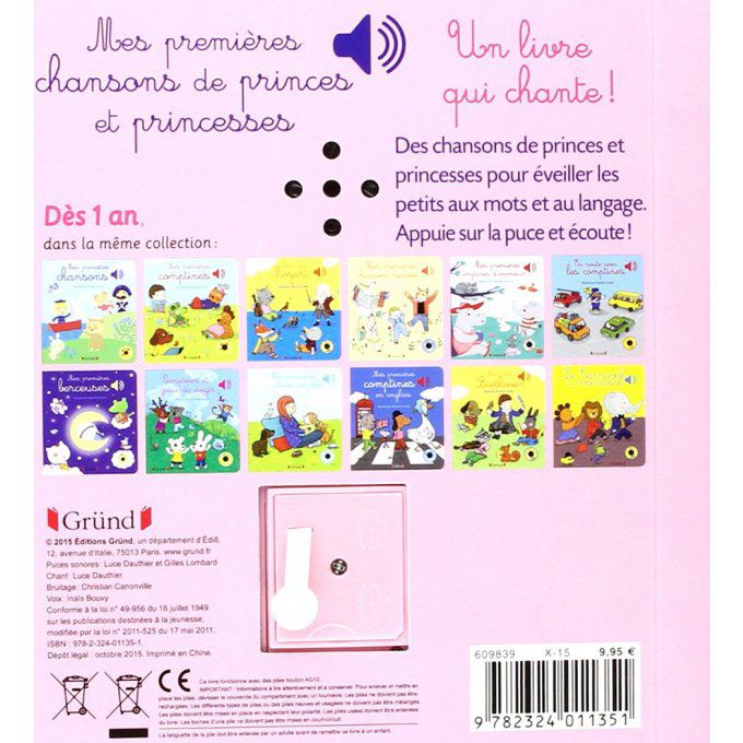 Livre Musical Mes premières chansons de Princes et Princesses